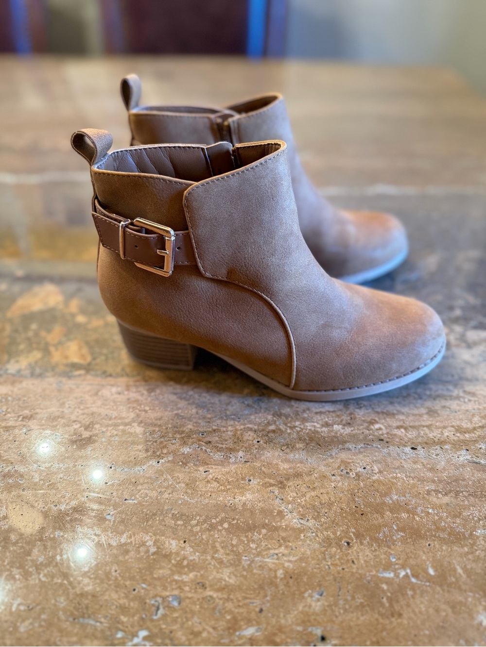 The Children's Place Tan Suede-Look Girls' Ankle Boots with Buckle